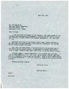 Letter from LaDonna Harris to William Moody Regarding AIO Action Council and Indian Affairs