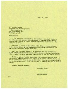 Request for Follow-up on AIO Action Council Contribution and Discussion on Indian Affairs Legislation: A Letter to Richard Murphy, 1972-04-25