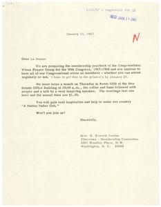 Invitation to Join the Congressional Wives Prayer Group for the 90th Congress, 1967-1968, 1967-01-13