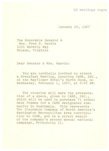 Invitation to a Breakfast Meeting Honoring CARE, INC. from The Insurance Company of North America, 1967-01-20
