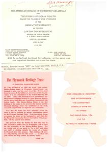 Invitation to Dedication Ceremony of Lawton Indian Hospital and Plymouth Heritage Trust&#39;s Paper Doll Tea, 1967-04-22