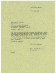 Letter of Regret for Missed Attendance at All Nations Day Festival, 1967-06-07