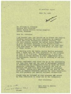 Correspondence Regarding the Inaugural Red Cross Orientation Program at Lawton Indian Hospital, 1967-06-06