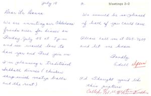 Invitation for a Traditional Sabbath Dinner, 1967-01-01 - 1967-12-31