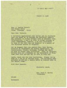 Declination and Recommendation Letter to Unitarian Women&#39;s Day Alliance, 1967-08-08