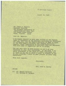 Declination of Speaking Invitation to National Conference of Christians and Jews Women&#39;s Division 1967 Program Institute, 1967-08-09