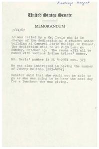 Memorandum: Proposed Attendance at Central State College Student Union Building Dedication, 1967-01-01 - 1967-12-31