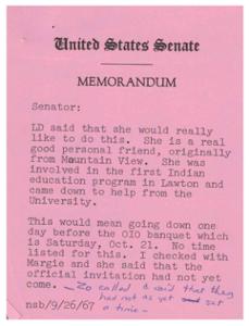 Memorandum Regarding Potential Guest Attendance at OIO Banquet, 1967-01-01 00:00:00 - 1967-12-31