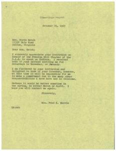 Declination of Speaking Invitation by Mrs. Fred R. Harris, 1967-10-25