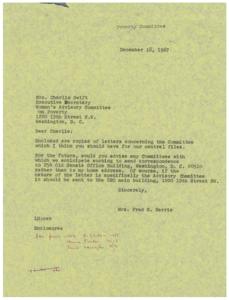 Letter to Women&#39;s Advisory Committee on Poverty Regarding Correspondence Protocol, 1967-12-18