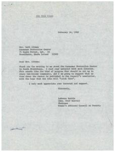Correspondence Regarding the Consumer Protection Center in South Providence, 1967-12-27