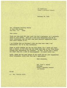 Letter of Appreciation for Volunteer Suggestions from Women&#39;s Advisory Council, 1968-02-26