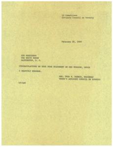 Letter of Endorsement for OEO Funding Statement from Women&#39;s Advisory Council on Poverty, 1968-02-28