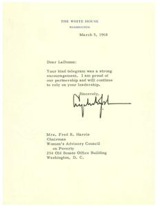 Letter from Mrs. Fred R. Harris to LaDonna, March 5, 1968, 1968-03-05