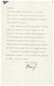 Activism and Legislative Response to Dr. King&#39;s Death: A Letter from 1968, 1968-04-08