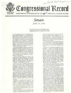 Senators&#39; Joint Statement on the Community Self-Determination Act of 1968: A New Approach to Poverty Alleviation, 1968-07-24