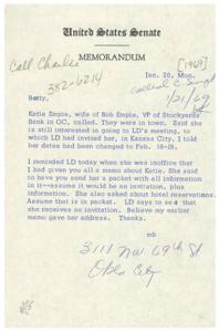 Memo Regarding Katie Empie&#39;s Invitation to LD&#39;s Meeting, 1971-01-01 - 1971-12-31