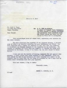 Opposition to Transfer of Bill HR 5767: Correspondence with Carl H. Hogue, 1952-02-02