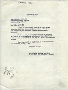 Research Request for National Intercollegiate Debate Question, 1952-09-29