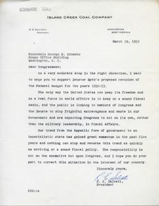 Urgent Call for Fiscal Responsibility: A Letter to Congressman Schwabe, 1952-03-19