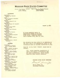 Title: Flood Control Resolutions of the Missouri River States Committee, 1951-07-25