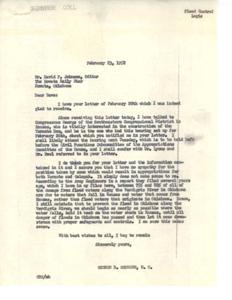 Toronto Dam Hearing: A Letter from Congressman George B. Schwabe, 1952-02-20