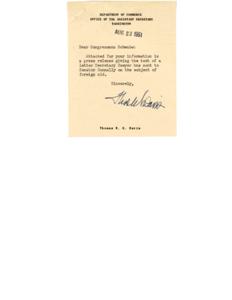 Letter from Secretary Sawyer to Senator Connally on Foreign Aid Administration, 1951-08-23