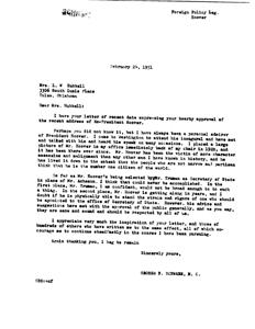 Support for Mr. Hoover&#39;s Foreign Policy Legacies, 1951-01-01 - 1951-12-31