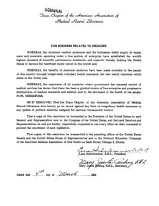Resolution Against Compulsory Health Insurance: A Statement from the Texas Chapter of the American Association of Medical Record Librarians, 1951-01-01 - 1951-12-31