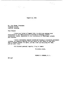 Opposition to Socialistic Trends in Government Housing: A Call to Action, 1951-08-14