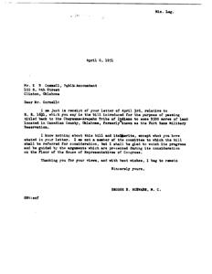 Support for House Bill H.R. 1631: Returning Land to Cheyenne-Arapaho Tribe of Indians, 1951-01-01 - 1951-12-31