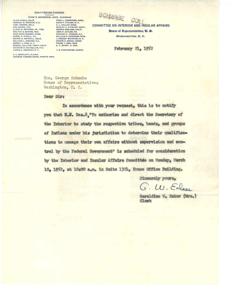 Notification of Scheduled Consideration for H.J. Res.8 by the Interior and Insular Affairs Committee, 1952-02-21