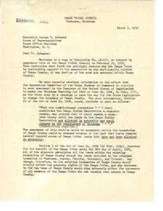 Opposition to Annexation of Osage County by Tulsa: A Resolution from the Osage Tribal Council, 1952-03-03