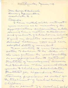 Letter to Congressman George B. Schwabe Regarding Funding for Children&#39;s Rehabilitation Institute, 1945-01-01 - 1946-12-31