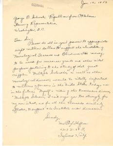 Letter to Representative George B. Schwab Urging Funding for Neurological Disease and Blindness Research, 1952-01-14