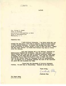 Letter to Representative  George B. Schwab Requesting Increased Funding for Multiple Sclerosis Research, 1945-01-01 - 1946-12-31