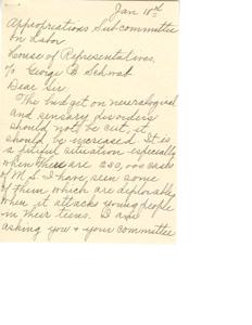 Letter to the Appropriations Subcommittee on Labor Regarding Increase in Neurological and Sensory Disorders Budget, 1945-01-01 - 1946-12-31