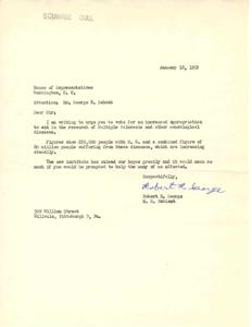 Pleas for Increased Funding for Neurological Diseases Research in 1952 Letters to Representative Schwab, 1952-01-17