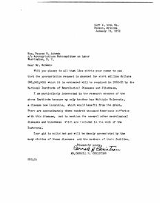 Request for Appropriation for National Institute of Neurological Diseases and Blindness, 1952-01-31