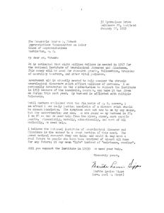 Urgent Appeal for Funding: National Institute of Neurological Diseases and Blindness, 1952-01-22
