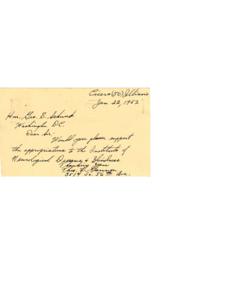 Supporting Appropriations for the Institute of Neurological Diseases and Blindness, 1952-01-22