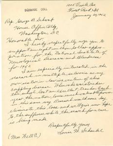 Request for Funding for the National Blindness Institute and Research in Multiple Sclerosis, 1952-01-20