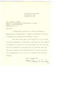 Supporting Research and Training for Neurological Diseases and Blindness: A Call for Appropriation, 1952-01-22