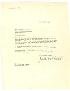 Urgent Appeal for Support of Neurological Diseases and Blindness Institute, 1952-01-17