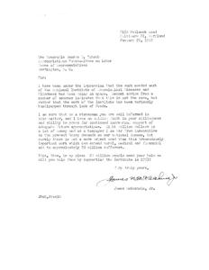 Urgent Plea for Continued Support of National Institute of Neurological Diseases and Blindness, 1952-01-22