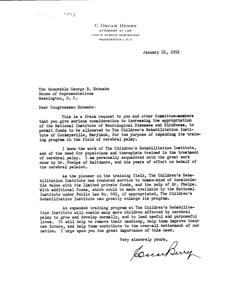 Request for Increased Funding for The Children&#39;s Rehabilitation Institute, 1952-01-22
