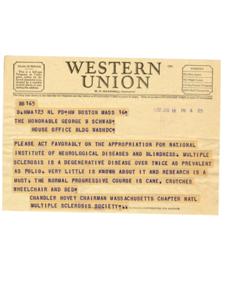 Urgent Appeal for National Institute of Neurological Diseases and Blindness Funding, 1952-01-01 - 1952-12-31