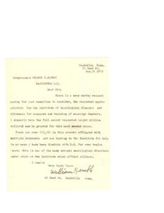 Request for Funding: Institute of Neurological Diseases and Blindness, 1952-01-01 - 1952-12-31