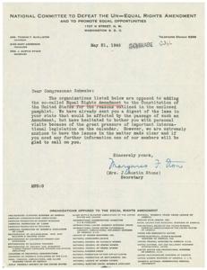 1945 Letter to Congressman Schwabe Opposing the Equal Rights Amendment, 1945-05-21