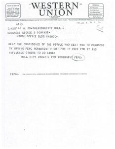 Telegram Advocating for Permanent Establishment of Fair Employment Practice Committee (FEPC), 1945-01-01 - 1946-12-31